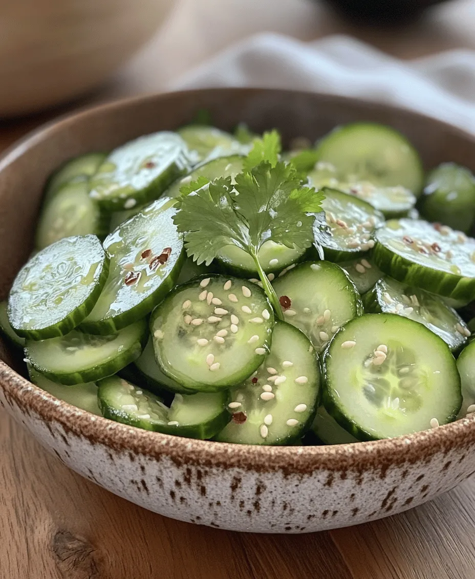 If you're looking for a refreshing and vibrant dish that perfectly complements any meal, look no further than the Crunchy Asian Cucumber Salad. This delightful salad is not only a feast for the eyes but also a treat for your taste buds. Bursting with crisp textures and tangy flavors, it is a versatile addition to your dining table, whether you're hosting a summer barbecue, preparing a weeknight dinner, or simply enjoying a light lunch.