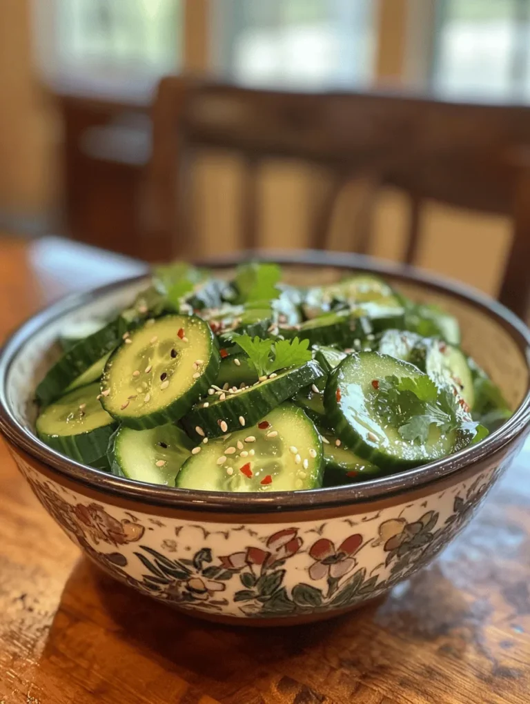 If you're looking for a refreshing and vibrant dish that perfectly complements any meal, look no further than the Crunchy Asian Cucumber Salad. This delightful salad is not only a feast for the eyes but also a treat for your taste buds. Bursting with crisp textures and tangy flavors, it is a versatile addition to your dining table, whether you're hosting a summer barbecue, preparing a weeknight dinner, or simply enjoying a light lunch.