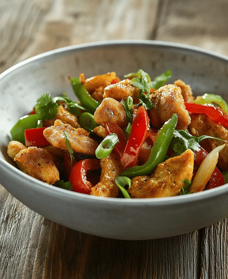 If you're in search of a dish that tantalizes the taste buds while offering a delightful balance of flavors, look no further than <strong>Spicy Black Pepper Chicken with a Twist</strong>. This culinary masterpiece is not just another chicken recipe; it’s an experience that brings together the heat of black pepper, the savory depth of umami, and the refreshing crunch of vegetables. The harmony of these elements makes this dish a standout choice for both weeknight dinners and special occasions alike.” /></p>
</p>
<h3>Stir-Frying Technique</h3>
</p>
<p>Stir-frying is a quintessential cooking technique that originated in Chinese cuisine, allowing for quick cooking while preserving the flavors and textures of the ingredients. Mastering the art of stir-frying is crucial for creating a perfect Spicy Black Pepper Chicken with a Twist. The key elements to focus on are heat management and the choice of cookware.</p>
</p>
<h4>Importance of Heat Management in Stir-Frying</h4>
</p>
<p>Proper heat management is essential for stir-frying. High heat allows the chicken to sear quickly, sealing in the juices and creating a delightful crust, while the vegetables remain crisp. The ideal temperature for stir-frying is between 350°F to 400°F (175°C to 200°C). If your pan isn’t hot enough, the ingredients will steam rather than fry, making them soggy instead of succulent.</p>
</p>
<h4>Tips on Using a Wok vs. a Skillet</h4>
</p>
<p>While both a wok and a skillet can be used for stir-frying, each has its advantages. A wok, with its high, sloping sides, allows for even heat distribution and easy tossing of ingredients. It’s particularly effective for cooking larger quantities. Conversely, a skillet is easier to handle for beginners and is readily available in most kitchens. If using a skillet, ensure that the base is wide enough to allow for good heat circulation.</p>
</p>
<h4>Step-by-Step Instructions on Adding Garlic and Ginger for Flavor Infusion</h4>
</p>
<p>1. <strong>Preheat the Pan</strong>: Begin by heating your wok or skillet over high heat. Add a tablespoon of vegetable oil and let it shimmer but not smoke.</p>
<p>2. <strong>Infuse Aromatics</strong>: Once the oil is hot, add minced garlic (about 3-4 cloves) and freshly grated ginger (approximately 1 tablespoon). Stir-fry for 10-15 seconds until fragrant, being careful not to let them burn.</p>
<p>3. <strong>Add Chicken</strong>: Immediately follow with the marinated chicken pieces, ensuring they are in a single layer to achieve a good sear.</p>
</p>
<h4>How to Avoid Overcrowding the Pan for Even Cooking</h4>
</p>
<p>Overcrowding the pan is a common mistake that can lead to unevenly cooked chicken. If you’re preparing a large batch, it’s better to stir-fry in smaller portions. Spread the chicken out in the pan and resist the urge to stir too frequently; allow it to sear on one side before flipping. This method will yield tender and juicy chicken pieces.</p>
</p>
<h3>Incorporating Vegetables</h3>
</p>
<p>Introducing colorful vegetables not only enhances the visual appeal of the dish but also adds a wealth of nutrients. For this recipe, bell peppers and onions are excellent choices.</p>
</p>
<h4>Nutritional Benefits of Adding Bell Peppers and Onions</h4>
</p>
<p>Bell peppers are rich in vitamins A and C, boosting your immune system and promoting healthy skin. Onions add flavor and contain antioxidants that support heart health. Including these vegetables transforms the dish into a well-rounded meal, packed with essential nutrients.</p>
</p>
<h4>Best Practices for Stir-Frying Vegetables to Maintain Crunch</h4>
</p>
<p>To keep your vegetables crisp, follow these tips:</p>
</p>
<p>1. <strong>Cut Uniformly</strong>: Slice bell peppers (any color) and onions into uniform pieces to ensure even cooking. Aim for bite-sized chunks.</p>
<p>2. <strong>Add at the Right Time</strong>: Once the chicken is nearly cooked (about 5-6 minutes), push it to one side of the pan and add the vegetables. Stir-fry them for 2-3 minutes until they are vibrant but still crunchy.</p>
<p>3. <strong>Season and Combine</strong>: Sprinkle a pinch of salt and a dash of black pepper over the vegetables, then mix everything together with the chicken, ensuring an even coating of flavors.</p>
</p>
<h3>Finishing Touches: Bringing It All Together</h3>
</p>
<p>To elevate your Spicy Black Pepper Chicken with a Twist, the finishing touches are crucial.</p>
</p>
<h4>The Significance of Sesame Oil and Green Onions in the Final Dish</h4>
</p>
<p>Just before serving, drizzle a teaspoon of sesame oil over the stir-fry. This oil adds a nutty flavor that enhances the overall taste profile of the dish. Additionally, sprinkle chopped green onions (about 2-3 stalks) on top for a fresh crunch and a pop of color.</p>
</p>
<h4>Visual and Flavor Enhancements Through Garnishing</h4>
</p>
<p>Garnishing goes beyond aesthetics; it can also enhance flavor. Consider adding a few slices of fresh red chili or sprinkling sesame seeds on top for an added crunch. Not only does this make the dish visually appealing, but it also provides a delightful texture contrast.</p>
</p>
<h4>Ideas for Serving Suggestions</h4>
</p>
<p>Spicy Black Pepper Chicken pairs beautifully with various sides. Serve it over fluffy steamed rice or toss it with noodles for a complete meal. Alternatively, you can turn it into a wrap by using lettuce leaves or tortillas, making it a versatile dish for any occasion.</p>
</p>
<h3>Nutritional Breakdown</h3>
</p>
<p>Understanding the nutritional content of your meal is essential for maintaining a balanced diet.</p>
</p>
<h4>Overview of Nutritional Information Per Serving</h4>
</p>
<p>A standard serving of Spicy Black Pepper Chicken (approximately 1 cup) contains:</p>
</p>
<p>– Calories: 350</p>
<p>– Protein: 30 grams</p>
<p>– Carbohydrates: 25 grams</p>
<p>– Fats: 15 grams</p>
<p>– Fiber: 3 grams</p>
</p>
<p>These values can vary based on the amount of oil used and any additional ingredients.</p>
</p>
<h4>Health Benefits of the Dish</h4>
</p>
<p>The high protein content from the chicken promotes muscle health, while the bell peppers and onions provide essential vitamins and minerals. This dish is a well-rounded option for anyone looking to maintain a nutritious diet.</p>
</p>
<h4>Suggestions for Dietary Modifications</h4>
</p>
<p>For those monitoring sodium intake, consider using low-sodium soy sauce instead of regular soy sauce to reduce the saltiness without compromising flavor. Additionally, you can substitute chicken breast with tofu or tempeh for a plant-based protein option.</p>
</p>
<h3>Conclusion</h3>
</p>
<p>Spicy Black Pepper Chicken with a Twist is a delightful dish that brings together bold flavors and vibrant ingredients. The combination of tender chicken, crunchy vegetables, and aromatic spices creates a satisfying meal that is sure to impress. Not only is it easy to prepare, making it ideal for home cooks of all skill levels, but it also allows for endless variations.</p>
</p>
<p>Experiment with different vegetables, adjust the spice level, or even add nuts for a unique twist. The beauty of this recipe lies in its versatility, making it a fantastic addition to your culinary repertoire. So, gather your ingredients, heat up your pan, and enjoy creating a dish that will not only tantalize your taste buds but also nourish your body. Happy cooking!</p>
<div id=