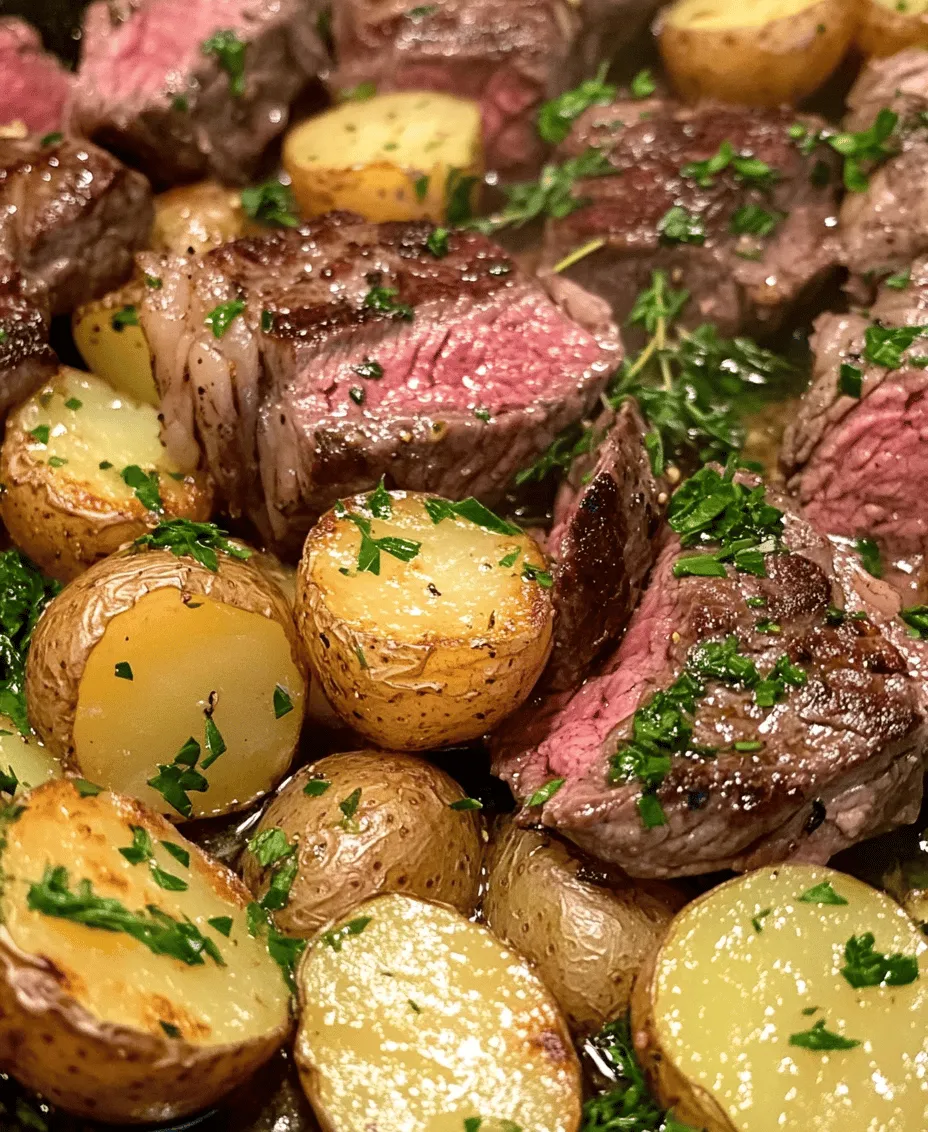 In the realm of comforting and satisfying meals, few dishes can rival the allure of a Sizzling Garlic Butter Steak and Potatoes Skillet. This delightful recipe combines tender sirloin steak with perfectly crispy baby potatoes, all enhanced by the rich flavors of garlic and fresh herbs. The sizzling sound of steak hitting a hot skillet, the enticing aroma of garlic wafting through the kitchen, and the golden-brown crispness of baby potatoes create a symphony of sensory experiences that make this dish utterly irresistible.