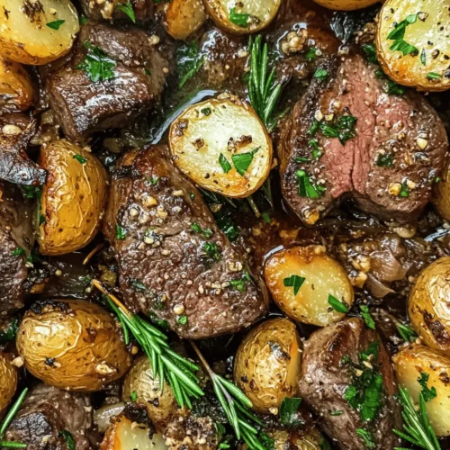 In the realm of comforting and satisfying meals, few dishes can rival the allure of a Sizzling Garlic Butter Steak and Potatoes Skillet. This delightful recipe combines tender sirloin steak with perfectly crispy baby potatoes, all enhanced by the rich flavors of garlic and fresh herbs. The sizzling sound of steak hitting a hot skillet, the enticing aroma of garlic wafting through the kitchen, and the golden-brown crispness of baby potatoes create a symphony of sensory experiences that make this dish utterly irresistible.