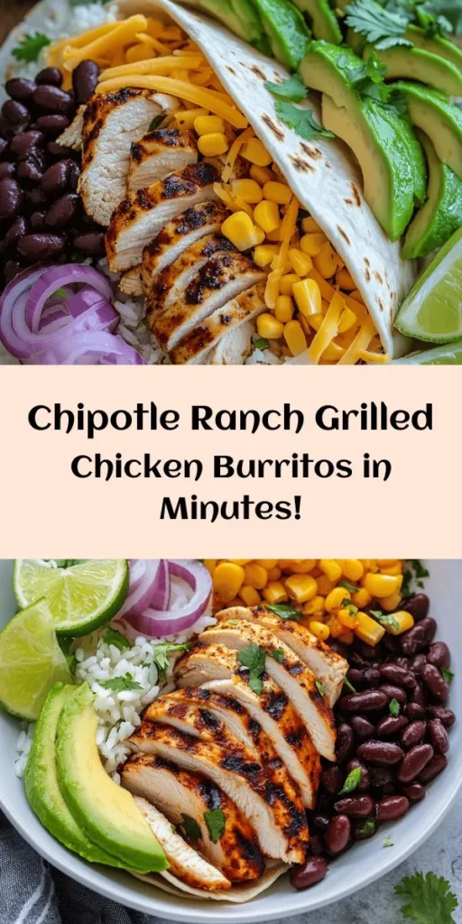 Savor the flavors of summer with this Easy Chipotle Ranch Grilled Chicken Burrito! Packed with juicy grilled chicken, black beans, corn, and creamy avocado, each bite bursts with deliciousness. Perfect for meal prep or a quick weeknight dinner, these burritos are easy to customize with your favorite toppings. Enjoy them fresh off the grill or toasted for that perfect crunch. Don't forget the lime wedges! 🌯🔥 #BurritoRecipe #EasyDinnerIdeas