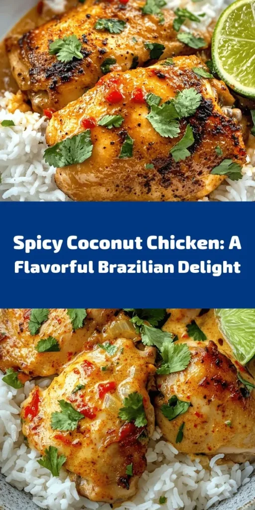 Discover the vibrant flavors of Brazil with this spicy coconut chicken recipe! Tender chicken thighs are coated in aromatic spices and simmered in creamy coconut milk, creating a dish that's both rich and savory. Add a kick of heat with fresh red chilies and brighten it up with a squeeze of lime. Serve it over rice or quinoa for a satisfying meal that’s easy to make and sure to impress. Perfect for weeknight dinners or special occasions!
