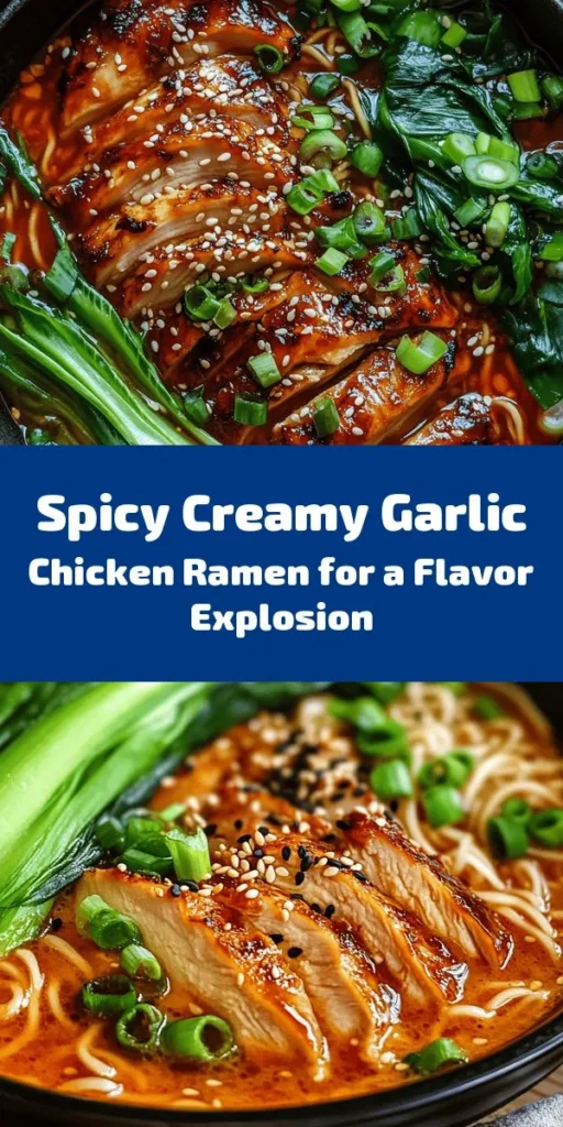 Indulge in a bowl of Fiery Chicken Ramen with Creamy Garlic Sauce that's sure to warm you up! This recipe features marinated chicken thighs, tender bok choy, and a luscious garlic cream sauce intertwined with ramen noodles. Perfectly spicy and creamy, it's easy to make and will satisfy your cravings. Whether you're cooking for a cozy night in or impressing friends, this dish is a hit. Grab your ingredients and dive into a flavorful experience!