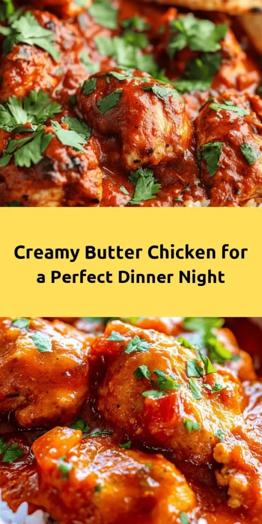 Indulge in this Flavorful Butter Chicken Delight that's perfect for a cozy dinner! This recipe features tender chicken thighs simmered in a rich and creamy sauce made with aromatic spices, garlic, and ginger. With just 30 minutes of prep, you’ll have a delicious meal that pairs beautifully with basmati rice or warm naan. Garnish with fresh cilantro for a pop of color. Get ready to impress your family and friends with this delightful dish!