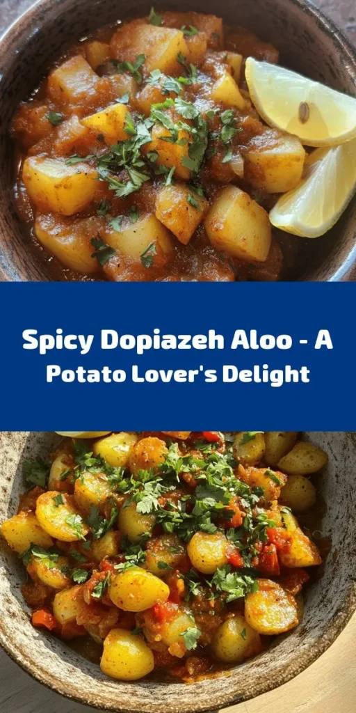 Discover the delightful flavors of Dopiazeh Aloo, a comforting potato dish that's sure to warm your heart. This recipe features tender cubed potatoes simmered with golden onions, aromatic spices, and fresh tomatoes. With a prep time of just 15 minutes, you can savor this dish in under an hour. Serve it warm with lemon wedges, alongside steamed basmati rice or naan for a complete meal. Perfect for family dinners or impressing guests!