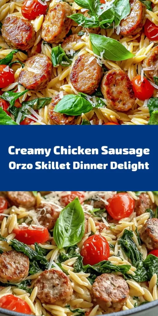 Cozy up with this Creamy Chicken Sausage Orzo Skillet! This one-pan wonder combines savory chicken sausage, tender orzo, fresh vegetables, and a rich cream sauce for a deliciously satisfying meal. In just 30 minutes, you'll have a hearty dish that's perfect for busy weeknights. Top with grated Parmesan and fresh basil for an extra touch. Ideal for family dinners or meal prep, this recipe is sure to become a favorite! 🍗🍚