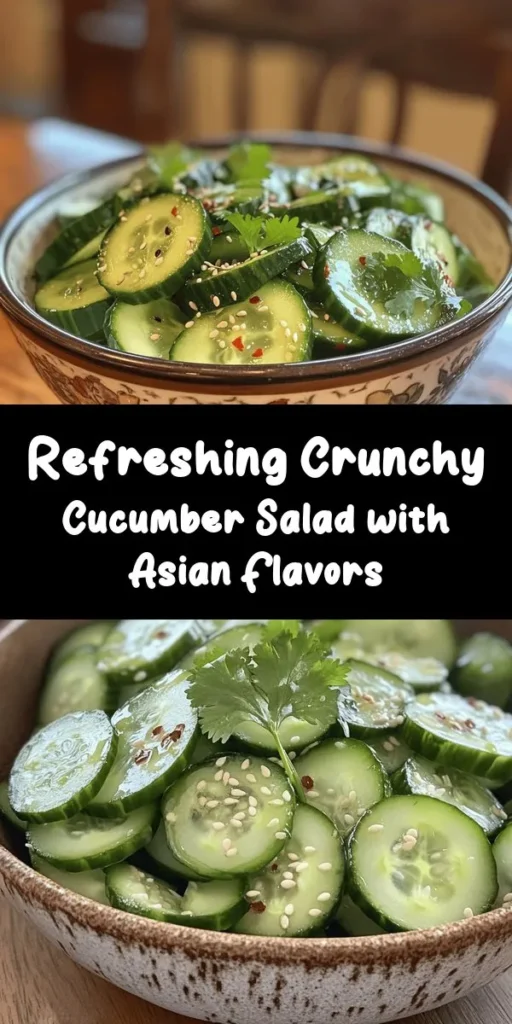 Fresh and flavorful, this Crunchy Asian Cucumber Salad is a perfect side dish or light snack! With crisp cucumbers tossed in a tangy dressing of rice vinegar, soy sauce, and sesame oil, it’s bursting with taste. Enhanced with honey, red pepper flakes, and topped with sesame seeds and cilantro, this easy recipe comes together in just 30 minutes. Perfectly refreshing, it's sure to be a hit at your next meal or gathering!