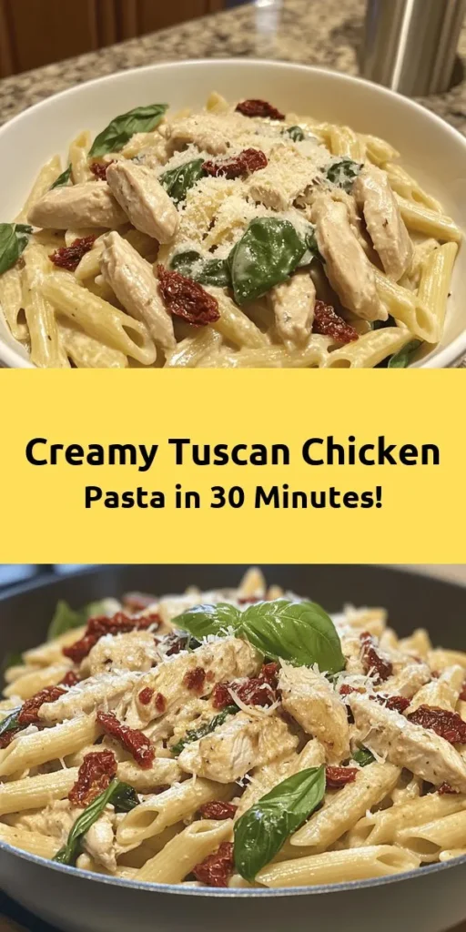 Indulge in the delightful flavors of Easy Tuscan Chicken Pasta! This creamy dish combines tender chicken, sun-dried tomatoes, and fresh spinach for a taste of Italy in your own kitchen. Ready in just 40 minutes, it's perfect for a weeknight dinner. Simply sauté the chicken, add aromatics, and toss with pasta, cream, and Parmesan cheese. Finish with a sprinkle of fresh basil for a delicious meal everyone will love. Give it a try today!