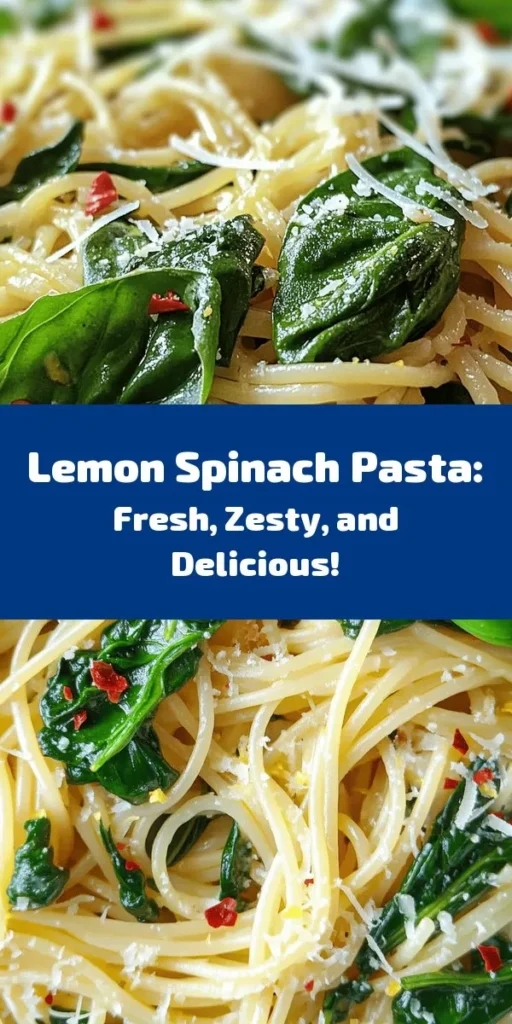 Whip up a bright and delicious Spinach Lemon Pasta in just 20 minutes! This vibrant dish features al dente pasta tossed with sautéed garlic, fresh spinach, zesty lemon juice, and a sprinkle of Parmesan. Perfect for a quick weeknight dinner or a refreshing meal any time. Add a kick with red pepper flakes, and don’t forget the fresh basil for a burst of flavor. Simple, tasty, and oh-so-satisfying! Save this recipe for your next pasta night!