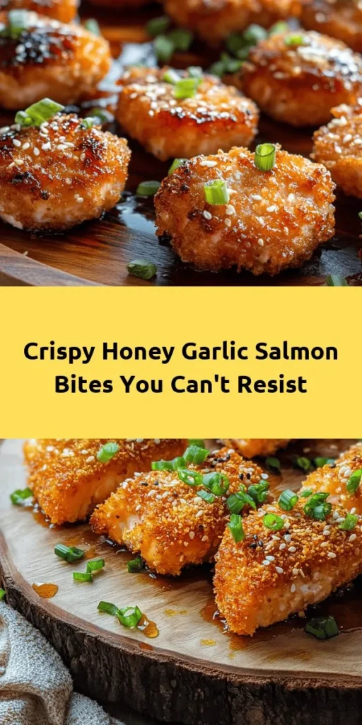 Discover the deliciousness of crispy honey garlic salmon bites! Perfect for a quick dinner or a flavorful appetizer, this recipe features tender salmon cubes coated in a golden breadcrumb crust, pan-fried to perfection, and tossed in a sweet and savory honey garlic sauce. With just a few simple ingredients, you'll have a dish that’s sure to impress. Garnish with green onions and sesame seeds for the perfect finish! Try it tonight!