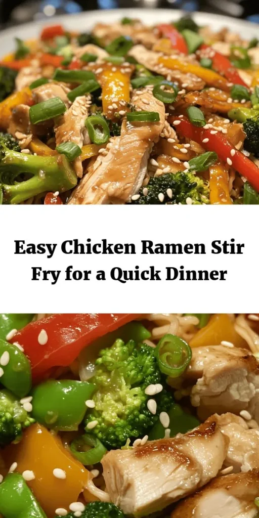Try this delicious Chicken Ramen Stir Fry that's quick and easy to whip up! With tender chicken, colorful veggies, and flavorful ramen noodles tossed in soy and oyster sauce, this dish is a satisfying blend of taste and texture. Perfect for lunch or dinner, it takes just 30 minutes to make and serves four. Garnish with green onions and sesame seeds for an extra touch! Enjoy a tasty meal that’s both nutritious and fabulous!