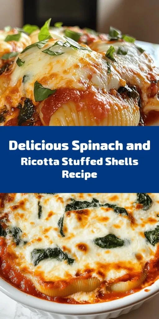Indulge in this easy and delicious recipe for Spinach and Ricotta Stuffed Shells! Perfect for a quick weeknight dinner or a cozy gathering, these jumbo pasta shells are packed with a creamy spinach and ricotta filling, topped with marinara sauce and gooey mozzarella cheese. With just 50 minutes from prep to plate, this dish serves four and is sure to impress. Don’t forget to garnish with fresh basil for that extra touch!