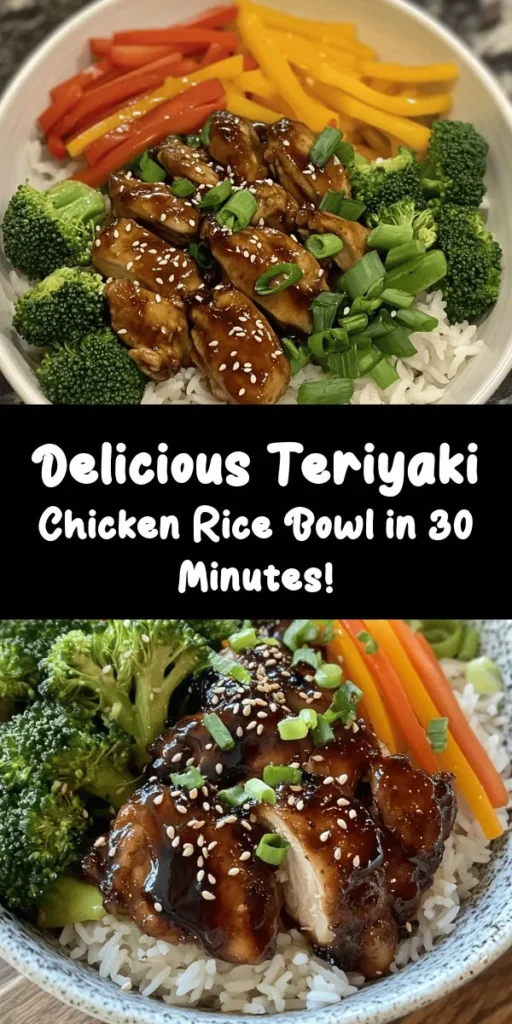 Indulge in this sweet and savory Teriyaki Chicken Rice Bowl, a delicious meal that's quick to make and packed with flavor! Featuring tender chicken thighs, colorful veggies, and a homemade teriyaki sauce, this dish is perfect for busy weeknights. Serve it over fluffy jasmine rice and garnish with green onions and sesame seeds for the ultimate comfort food experience. With just 30 minutes of prep time, dinner is served!