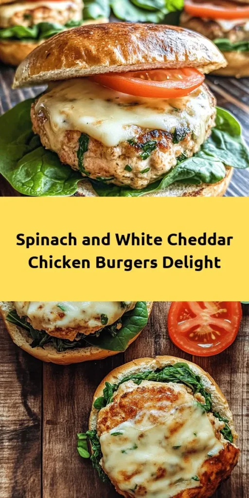 Elevate your burger night with these delicious White Cheddar and Spinach Chicken Burgers! Packed with fresh spinach, creamy white cheddar, and juicy ground chicken, these burgers are a healthy twist on a classic favorite. Easy to make and perfect for grilling, they come together in just 30 minutes. Serve them on whole wheat buns with your favorite toppings like lettuce and tomatoes for a satisfying meal. Perfect for family dinners or summer cookouts!