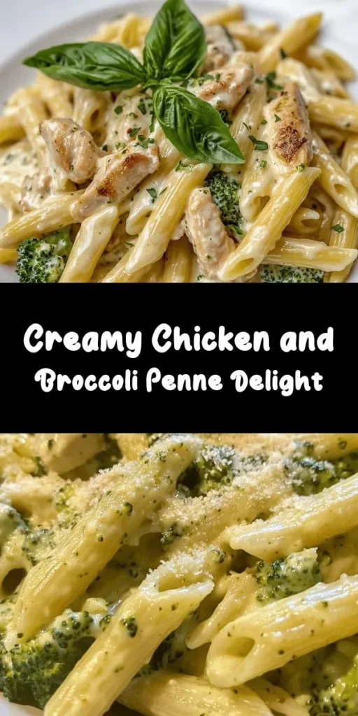 Indulge in this delicious Creamy Broccoli and Chicken Penne! This hearty recipe features tender penne pasta tossed with sautéed chicken, vibrant broccoli, and a luscious creamy sauce made from heavy cream and Parmesan cheese. Ready in just 30 minutes, it's perfect for a weeknight dinner or meal prep. Garnish with fresh basil for an extra pop of flavor. Make mealtime special with this easy and satisfying dish!