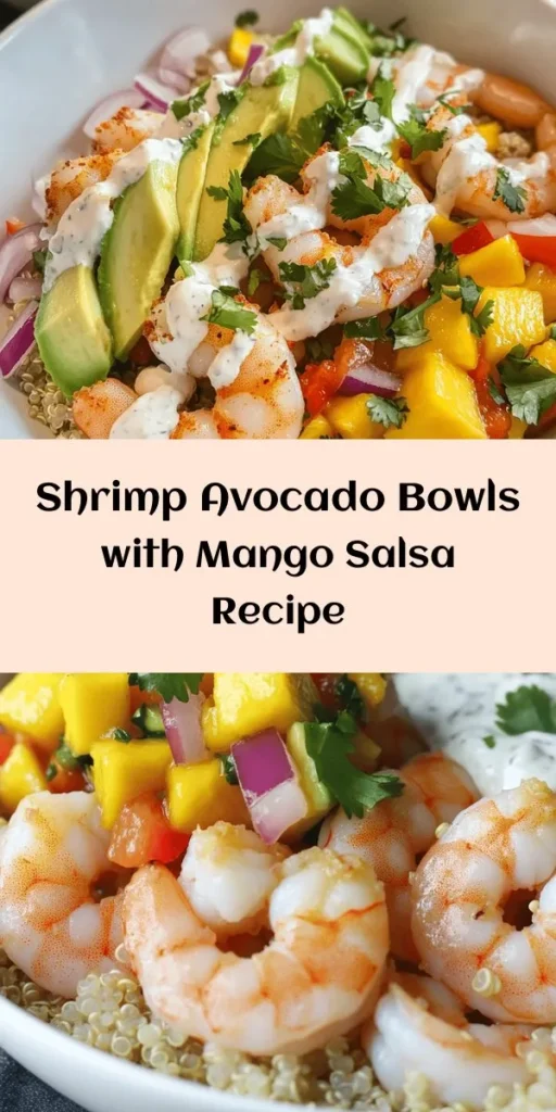 Enjoy a burst of flavor with these Shrimp and Avocado Bowls, topped with vibrant mango salsa and zesty lime-chili sauce. This healthy, easy-to-make recipe features tender shrimp, creamy avocado, and quinoa as a hearty base. Perfect for a quick dinner or a meal prep option, these bowls are not only delicious but also packed with nutrients. With fresh ingredients and a blend of spices, this dish will impress family and friends alike. Serve it with lime wedges for that extra zing!