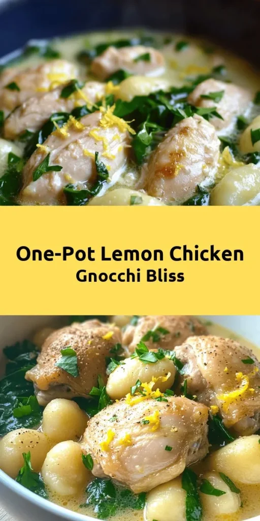 Discover the One-Pot Lemon Chicken Gnocchi Delight that's perfect for a quick weeknight dinner! This creamy and zesty dish combines tender chicken thighs with pillowy gnocchi and fresh baby spinach, all cooked together in one pot. With just a handful of simple ingredients and ready in under 30 minutes, it’s a hassle-free meal packed with flavor. Garnish with a sprinkle of Parmesan and parsley for a delicious finish. Try it tonight!