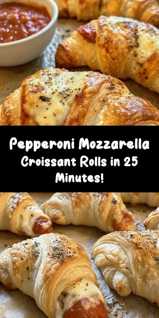 Indulge in these irresistible Mozzarella Pepperoni Croissant Rolls that are perfect for game day or a quick snack! ✨ You’ll love the combination of gooey mozzarella, savory pepperoni, and a touch of oregano and garlic wrapped in flaky crescent roll dough. With just a few simple steps, you can bake these delightful rolls in under 25 minutes. Serve them warm with marinara sauce for dipping. Your taste buds will thank you!