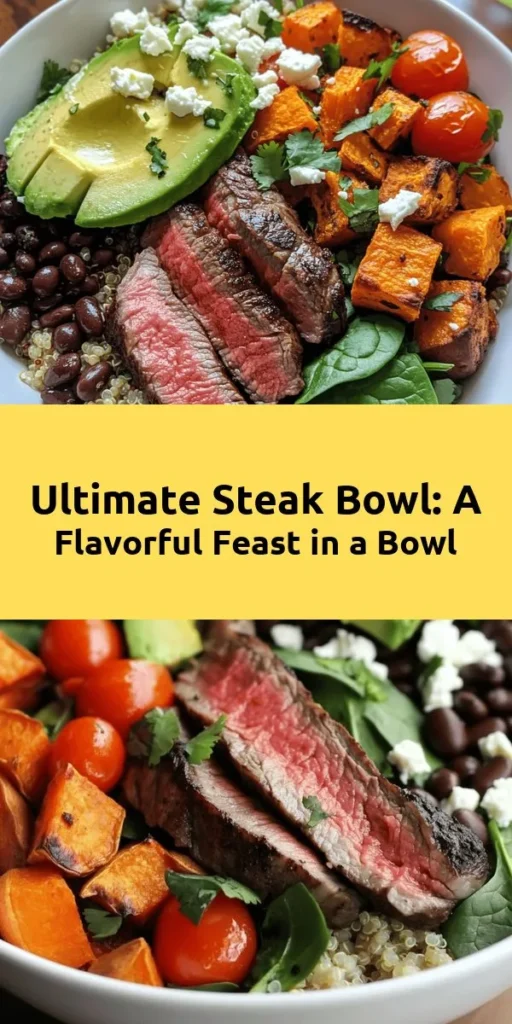 Looking for a hearty and delicious meal? Try this Ultimate Steak Bowl! It's packed with flavor and nutrition, featuring perfectly seared ribeye steak, roasted sweet potatoes, fresh veggies, and topped with creamy avocado and crumbled feta. Served over a base of quinoa or brown rice, this bowl is a colorful and satisfying dish perfect for any occasion. Drizzle with lime juice and add hot sauce for a zesty finish. Enjoy this wholesome recipe in just 40 minutes!