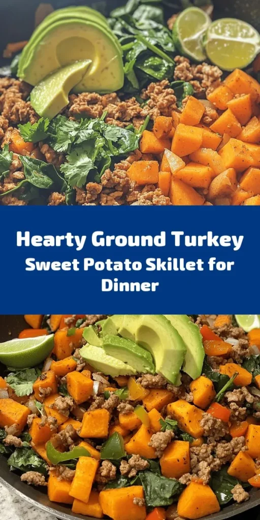 Looking for a healthy and delicious one-pan meal? Try this Ground Turkey Sweet Potato Skillet! This easy recipe features ground turkey, sweet potatoes, and fresh veggies, all seasoned with smoked paprika and cumin. It's perfect for a quick dinner and packed with nutrients. In just 30 minutes, you can have a satisfying meal that's full of flavor. Top with avocado, cilantro, and lime for an extra burst! Perfect for weeknight dinners or meal prep.