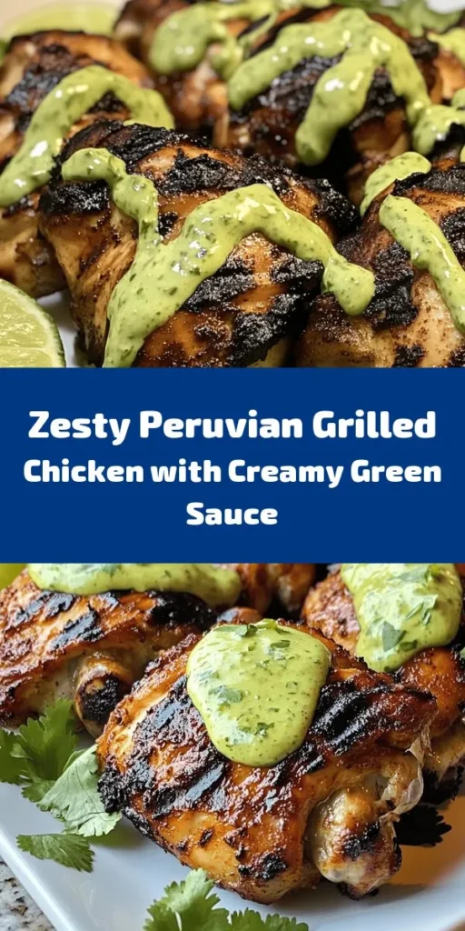 Experience the vibrant flavors of Peru with this grilled chicken recipe! Juicy chicken thighs are marinated in a zesty mixture of garlic, cumin, and smoked paprika, then grilled to perfection. The star is the creamy green sauce made with fresh cilantro, jalapeño, and a blend of mayonnaise and Greek yogurt for a tangy kick. Serve it up with rice or veggies and enjoy a delicious, easy meal that brings a taste of South America to your table!