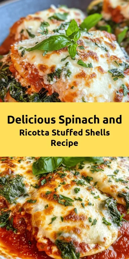 Discover the joy of making Easy Spinach and Ricotta Stuffed Shells! This delicious recipe combines jumbo pasta shells filled with a creamy spinach and ricotta mixture, topped with marinara sauce and plenty of melted cheese. Perfect for a cozy family dinner or meal prep for the week, it's simple to make and full of flavor. In just under an hour, you’ll have a comforting dish that everyone will love. Serve with fresh herbs for a finishing touch!