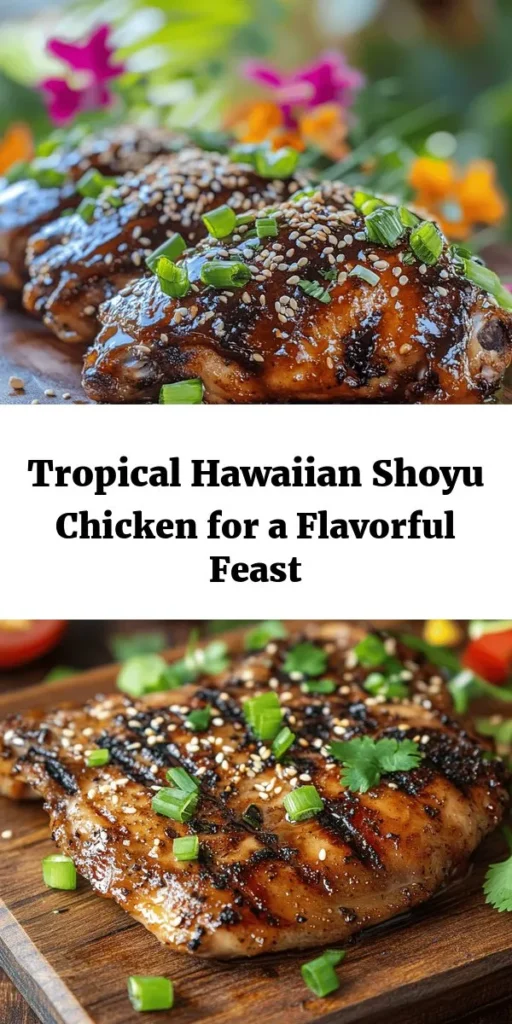 Bring the taste of the tropics to your dinner table with this delicious Tropical Hawaiian Shoyu Chicken! This easy recipe features juicy chicken thighs marinated in a flavorful blend of soy sauce, brown sugar, garlic, and ginger. Baked to perfection, it boasts crispy skin and tender meat. Perfect served with steamed rice and stir-fried veggies, this dish is a wonderful way to savor Hawaiian flavors at home. Enjoy a taste of paradise!