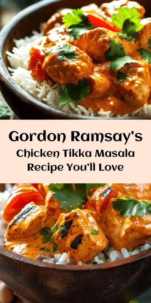 Discover the amazing flavors of Gordon Ramsay's Chicken Tikka Masala! This simple yet indulgent dish features marinated chicken cooked to perfection and a rich, creamy sauce made with spices, tomatoes, and coconut milk. Perfect for a cozy dinner, this recipe is easy to follow and will impress your family and friends. Serve it hot with fluffy basmati rice or warm naan for a complete meal. Bring a taste of India to your kitchen!