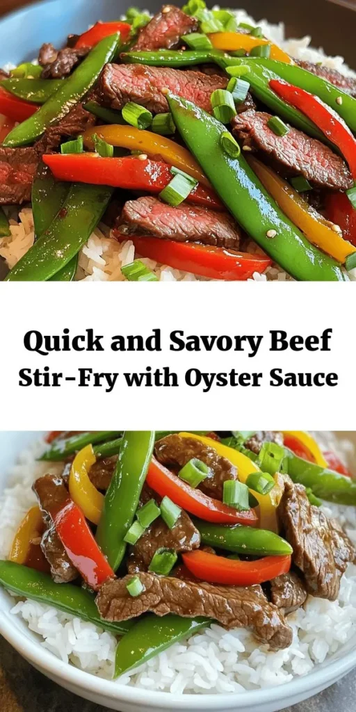 Indulge in this delicious Savory Beef with Oyster Sauce dish that’s perfect for a weeknight dinner! With tender beef sirloin marinated in a mix of oyster and soy sauce, this quick stir-fry is packed with flavor. Cooked with vibrant bell peppers and crunchy snow peas, it’s a colorful and nutritious meal. Serve it over fluffy jasmine rice and top with fresh green onions for a delightful finish. Get ready to impress your family with this easy recipe!