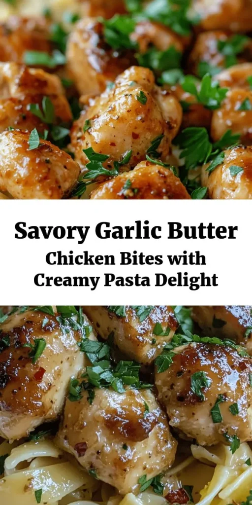 Indulge in this delicious Garlic Butter Chicken Bites with Savory Creamy Parmesan Pasta recipe! Perfect for weeknight dinners, these tender chicken bites are sautéed with garlic and paired with a rich, creamy Parmesan sauce that coats the pasta beautifully. Ready in just 30 minutes, this dish is sure to impress your family or guests. Don't forget to garnish with fresh parsley and a sprinkle of red pepper flakes for a flavorful kick! Enjoy a comforting meal that combines savory flavors and creamy textures.