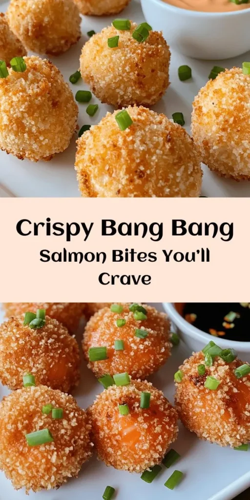 Treat your taste buds to these Crispy Bang Bang Salmon Bites! These bite-sized delights are coated in a flavorful blend of panko breadcrumbs, garlic, onion powder, and paprika, ensuring a crispy crunch with every bite. Paired with a creamy Bang Bang sauce that balances sweetness and heat, this dish is perfect as an appetizer or a fun dinner option. Easy to make in just 30 minutes, they're sure to impress at your next gathering!