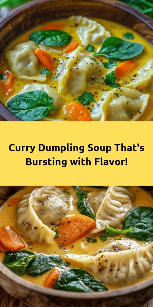 Warm up with this delightful Best Curry Dumpling Soup! Packed with flavorful dumplings made from scratch and a creamy coconut curry broth, this dish is a perfect balance of comfort and spice. You'll love the vibrant veggies and fresh cilantro that add a burst of freshness. Easy to make in just 40 minutes, it's a perfect meal for any day of the week. Gather your ingredients and indulge in this hearty, aromatic soup today!