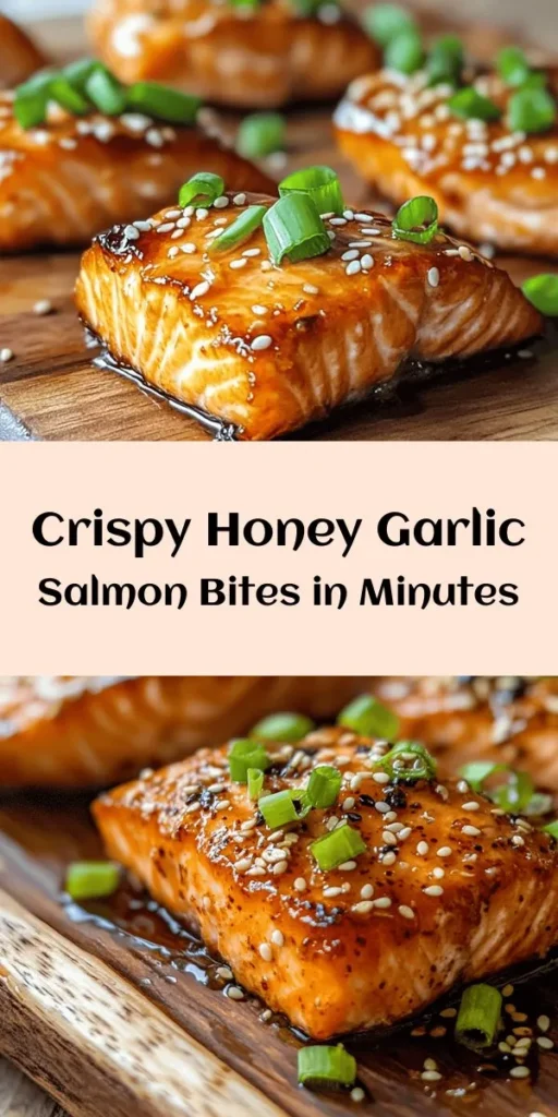 Indulge in these crispy honey garlic salmon bites that are sure to impress! This recipe combines tender salmon cubes with a crispy coating, all tossed in a sweet and savory honey garlic sauce. Perfect as an appetizer or a delicious main dish, they take just 25 minutes to prepare. Garnish with green onions and sesame seeds for an extra touch. Try this easy and flavorful recipe that is sure to become a family favorite!