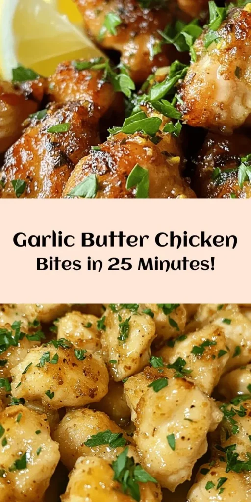 Savor the deliciousness of these Garlic Butter Chicken Bites! Perfect for a quick weeknight dinner or a flavorful meal prep option, this dish comes together in just 25 minutes. With tender chicken coated in a rich garlic butter sauce, seasoned with thyme and smoked paprika, it's sure to please everyone at the table. Garnish with fresh parsley and serve with lemon wedges for an extra burst of flavor. Enjoy this easy, savory delight!
