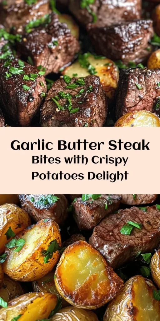Indulge in these savory garlic butter steak bites paired with crispy potatoes for a delightful dinner! Tender sirloin steak cubes are seared to perfection and tossed in a rich garlic butter sauce with fresh herbs. Serve alongside golden roasted baby potatoes seasoned with paprika for the perfect balance of flavors. This delicious recipe takes just 40 minutes and is sure to impress at any meal. Perfect for a cozy family dinner or a gathering with friends!