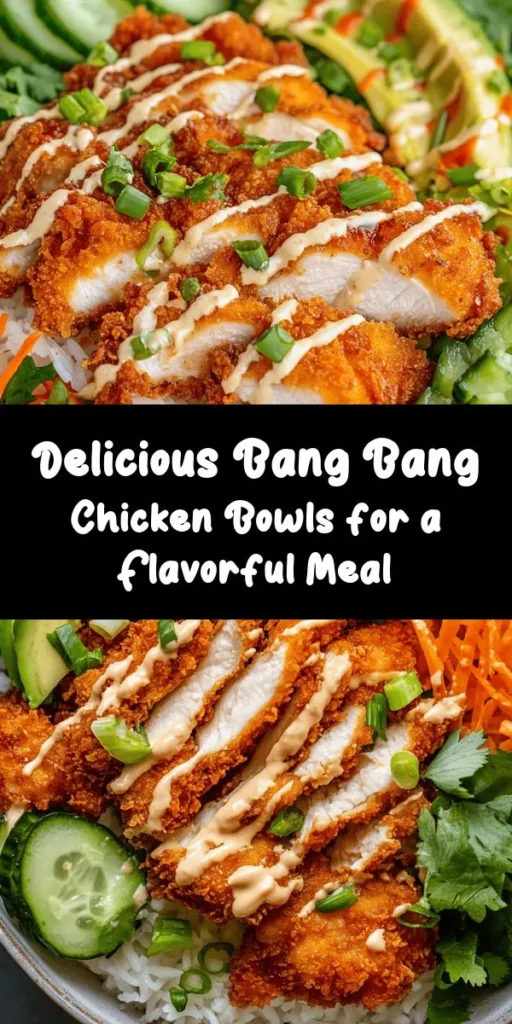 Savor the deliciousness of Bang Bang Chicken Bowls! This easy recipe features crispy baked chicken thighs coated in panko breadcrumbs, served over a bed of fluffy rice and fresh mixed greens. Topped with vibrant veggies and a flavorful homemade Bang Bang Sauce, these bowls are both satisfying and nutritious. Perfect for a weeknight dinner or meal prep, your taste buds will thank you! Try this delightful dish and elevate your dinner game!