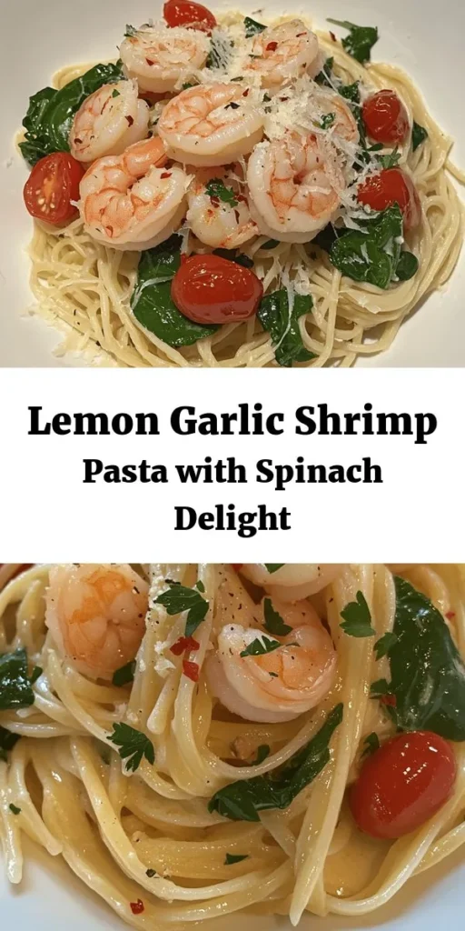 Indulge in this delicious Lemon Garlic Shrimp Pasta with Spinach! This quick and easy recipe takes just 25 minutes and is bursting with flavor. Cook al dente linguine or spaghetti, then sauté succulent shrimp in garlic and lemon. Combine with fresh spinach and cherry tomatoes for a colorful and healthy dish. Finish with a sprinkle of Parmesan and fresh parsley for a stunning presentation. Perfect for weeknight dinners or impressing guests! Enjoy this flavorful seafood pasta dish tonight.