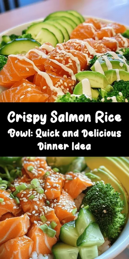 Enjoy a delicious and healthy Crispy Salmon and Rice Bowl that's perfect for a satisfying meal! With golden, crispy salmon served over fluffy jasmine or basmati rice, this bowl is topped with vibrant steamed broccoli, crunchy cucumber, and creamy avocado. The sweet and savory dressing ties everything together beautifully. Ready in just 30 minutes, it's a quick and delightful option for lunch or dinner that your taste buds will love!