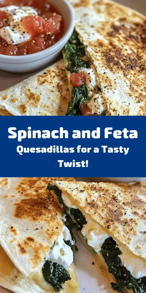 Try these delicious Spinach & Feta Quesadillas for a quick and healthy meal! Packed with fresh spinach and a cheesy filling of feta and mozzarella, they make the perfect snack or dinner. With just a few simple ingredients and 20 minutes of prep, you'll have golden brown quesadillas that are sure to impress. Serve them with salsa or sour cream for an extra burst of flavor! Perfect for busy weeknights or a fun lunch.