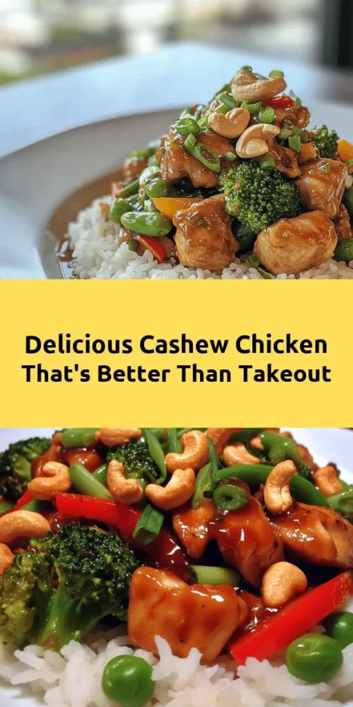 Craving takeout but want something homemade? Try this Better-Than-Takeout Cashew Chicken recipe! With tender chicken, crisp veggies, and crunchy cashews tossed in a savory sauce, this dish comes together in just 35 minutes. It's packed with flavor from garlic, ginger, and a mix of sauces, making it a perfect weeknight dinner option. Serve it over jasmine rice for a satisfying meal that’s sure to impress!