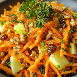 Introducing the Crunchy Carrot Apple Delight, a refreshing and nutritious dish that is perfect for a variety of occasions, from casual family dinners to elegant gatherings. This vibrant recipe combines the natural sweetness of apples with the earthiness of carrots, creating a delightful salad that is both visually appealing and satisfying to the palate. The contrasting textures of the crunchy carrots and crisp apples, paired with the added crunch of nuts, make this dish not only a feast for the eyes but also a wholesome choice for health-conscious eaters.