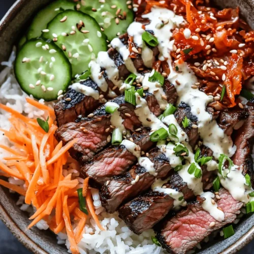 Indulge in the vibrant and dynamic flavors of Korean cuisine with our Sizzling Korean BBQ Steak Rice Bowls. This delightful dish marries the rich, savory notes of tender marinated flank steak with the aromatic goodness of jasmine rice and a colorful medley of fresh vegetables. Crowned with a zesty spicy cream sauce, this recipe elevates the traditional rice bowl into an unforgettable culinary experience.