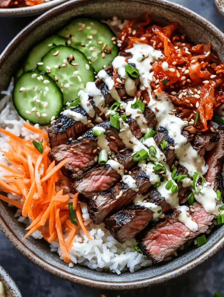 Indulge in the vibrant and dynamic flavors of Korean cuisine with our Sizzling Korean BBQ Steak Rice Bowls. This delightful dish marries the rich, savory notes of tender marinated flank steak with the aromatic goodness of jasmine rice and a colorful medley of fresh vegetables. Crowned with a zesty spicy cream sauce, this recipe elevates the traditional rice bowl into an unforgettable culinary experience.