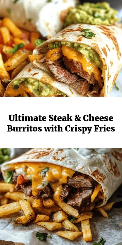 Take your taste buds on a flavor-packed adventure with these Steak & Cheese Dirty Fry Burritos! These hearty delights are stuffed with marinated flank steak, crispy French fries, and a blend of cheddar and pepper jack cheeses, all wrapped in a warm flour tortilla. Ideal for a satisfying dinner or game day treat, serve with sour cream, guacamole, and a sprinkle of fresh cilantro for a burst of flavor. Easy to make and utterly delicious, these burritos are a must-try!