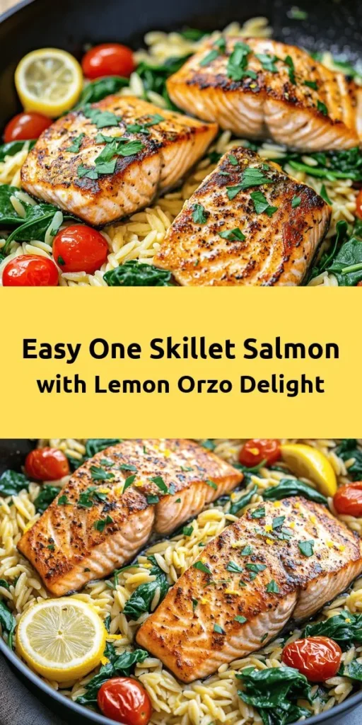 Discover the deliciousness of One Skillet Salmon with Lemon Orzo! This easy recipe combines seared salmon fillets with zesty lemon orzo, fresh spinach, and juicy cherry tomatoes — all cooked in one skillet for minimal cleanup. Perfect for a quick weeknight dinner, this dish is ready in just 30 minutes and offers a burst of flavor that will impress your family or guests. Follow the simple steps and enjoy a satisfying meal that’s both healthy and delicious!