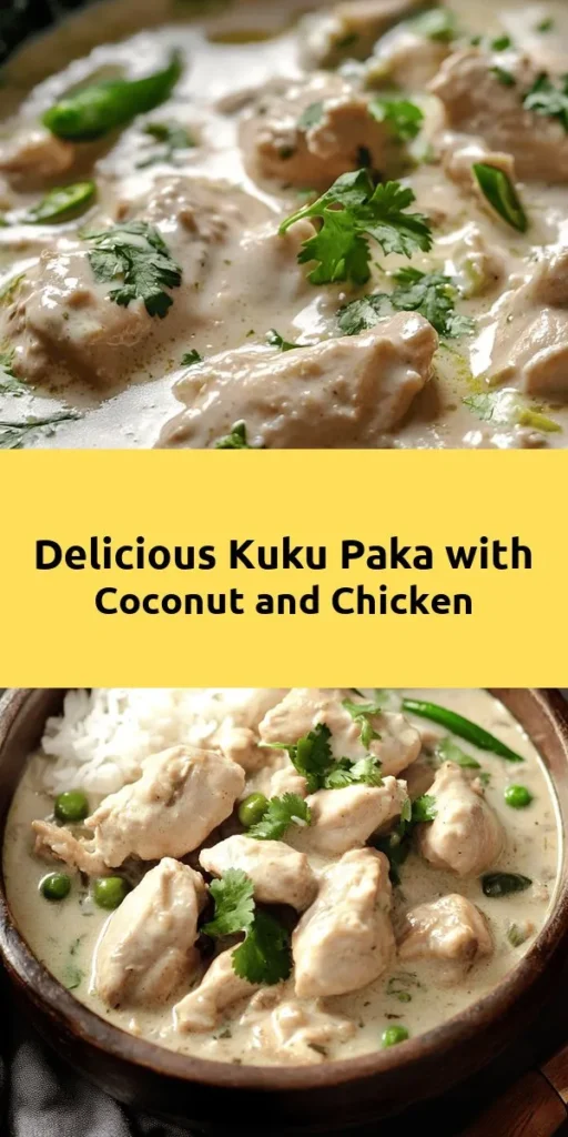 Discover the rich flavors of Savory Kuku Paka Delight, a mouthwatering chicken dish that's easy to make! Marinated in spices and smooth coconut milk, this recipe creates a creamy sauce that pairs perfectly with rice or chapati. With just a few simple steps—marinate, sauté, simmer, and serve—you'll have a delicious meal ready in about an hour. Garnish with fresh cilantro for that perfect finishing touch. Perfect for family dinners or impressing guests!