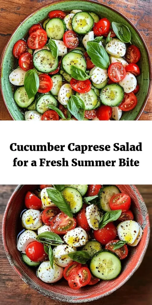 Brighten up your meal with this refreshing Cucumber Caprese Salad! Combining crisp cucumbers, juicy cherry tomatoes, and creamy mozzarella, this dish is a perfect summer side or light lunch. Tossed with fresh basil and a simple olive oil-balsamic dressing, it's ready in just 15 minutes. Ideal for gatherings or a quick weeknight dinner, this salad is both delicious and nutritious. Enjoy a burst of flavor in every bite!