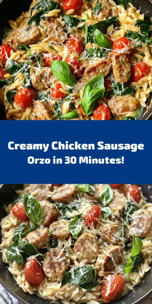 Indulge in this creamy chicken sausage orzo that's perfect for a cozy weeknight dinner! This one-pan meal is packed with flavor from sautéed chicken sausage, fresh spinach, cherry tomatoes, and a delightful mix of Italian herbs. Ready in just 30 minutes, it's both easy to make and comforting to enjoy. The creamy sauce and a sprinkle of Parmesan cheese bring everything together beautifully. Finish with fresh basil for a touch of brightness. Try it tonight!