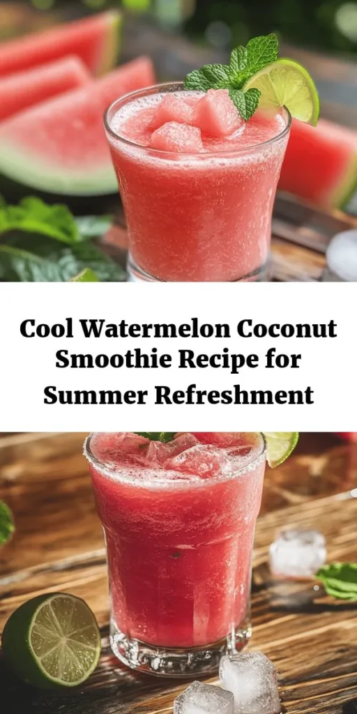 Beat the heat with this refreshing Watermelon Smoothie made with coconut water! Just blend together fresh watermelon, banana, lime juice, and a hint of sweetness for a deliciously hydrating drink. Perfect for summer days, this smoothie is both nutritious and thirst-quenching. Bonus: garnish with fresh mint for an extra touch! Ready in just 10 minutes, it's a quick and easy way to enjoy a burst of fruity flavor. Try this recipe today!